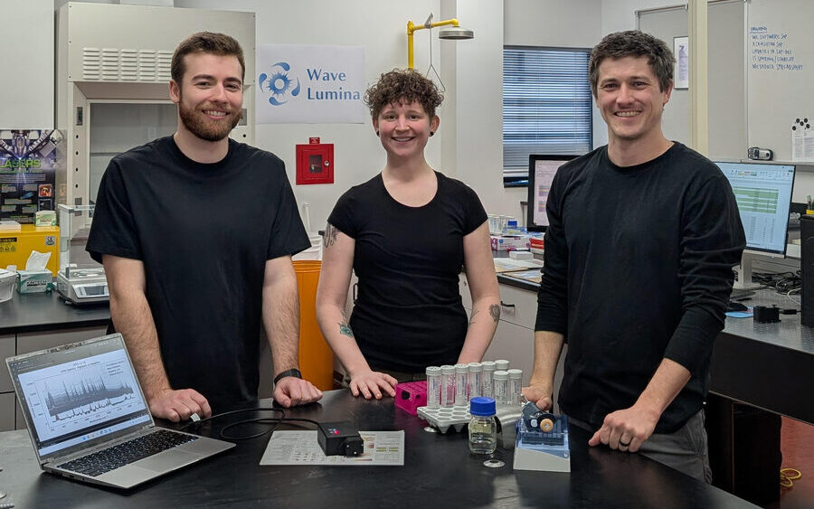 The Wave Lumina team in the lab with the PFAS field-screening setup
